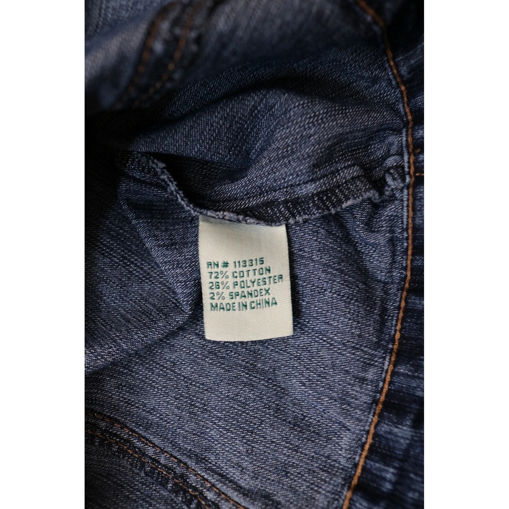 AC3998 Faded Denim Trucker Jacket Women Large Blue Stretch Buttons Casual 90s - Picture 13 of 15